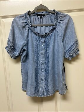 Jane and Delancey Light Blue Ruffled Chambray Button-Front Blouse XS